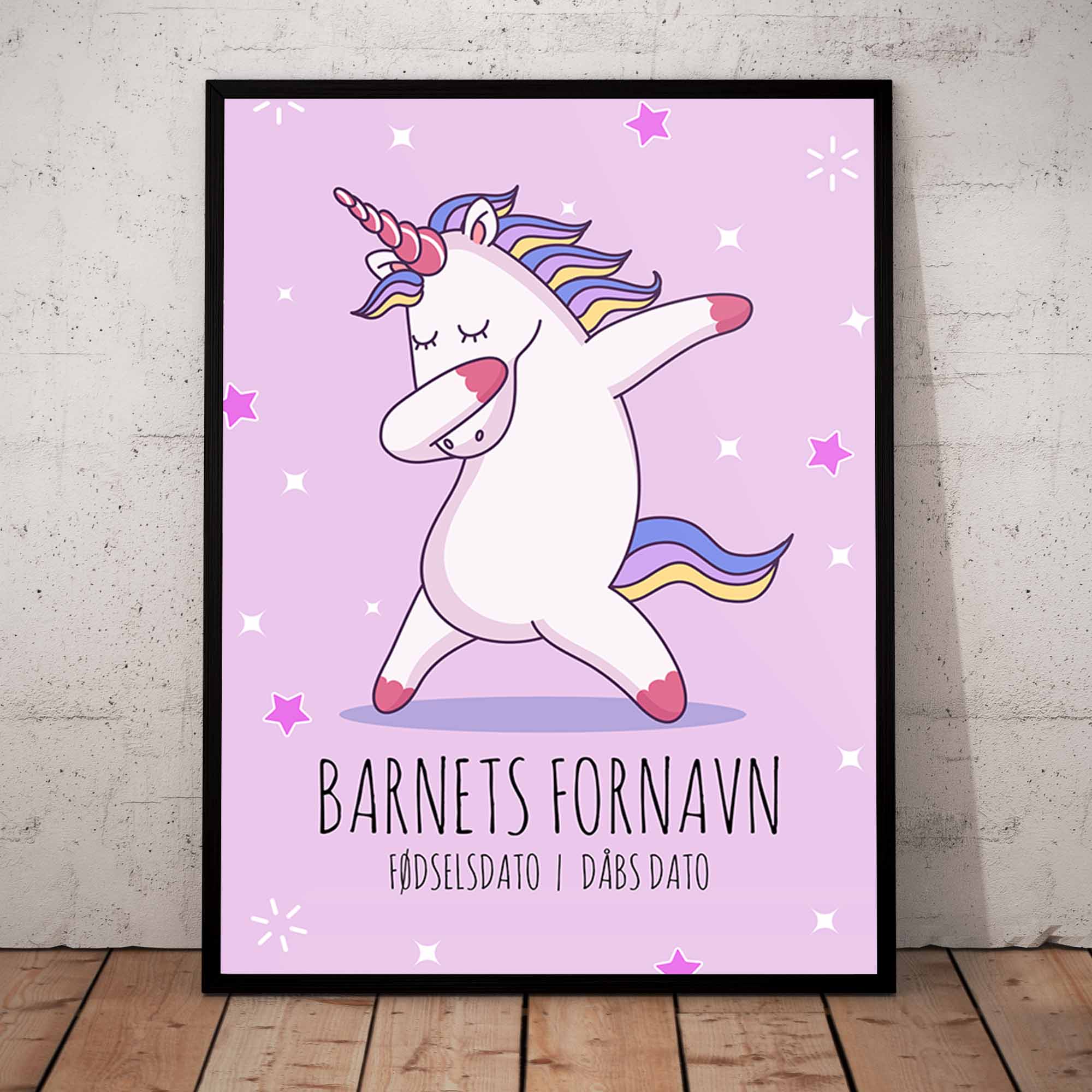 Unicorn-dab - pige - Poster in frame front
